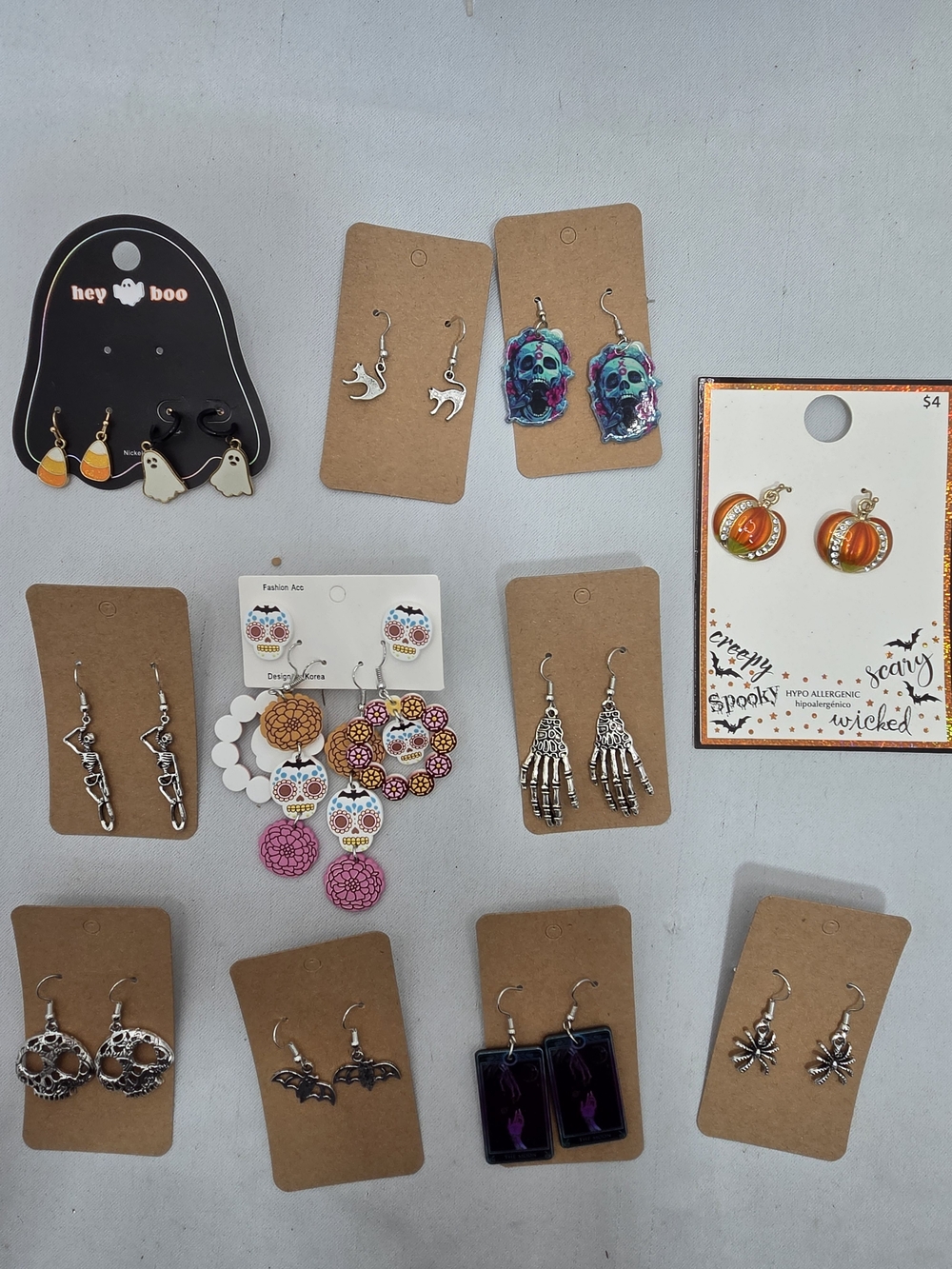 👻 HUGE Halloween & Goth Earring Lot 🎃 Skulls Bats Spiders Ghosts (11 Pairs!)